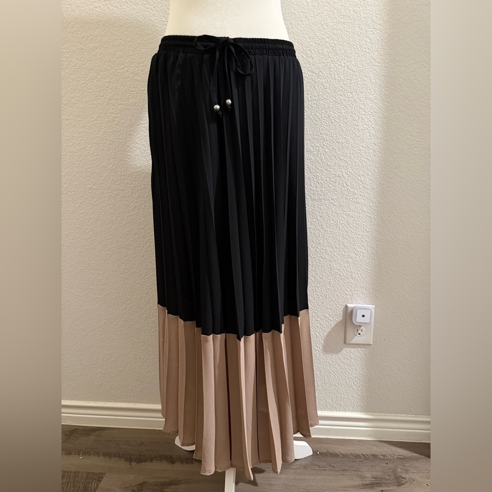 Adrianna Papell Black Pleated Maxi Skirt